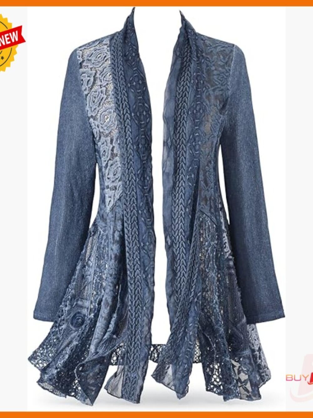Lightweight Open Front Cardigan Jacket, Long Sleeves, Boho Style, Size Medium